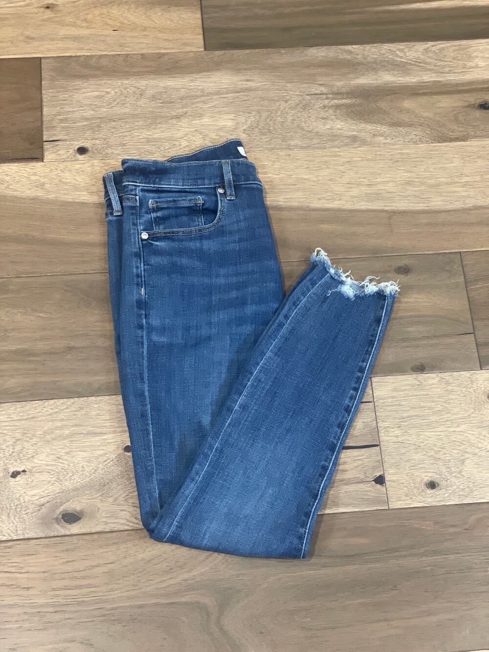 Loft The Skinny Jeans Size 8 Petite Medium Wash Cotton Stretch Fringe Hem